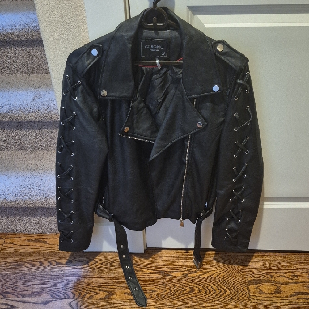 Ci Sono Black Jacket with Lace-Up Details